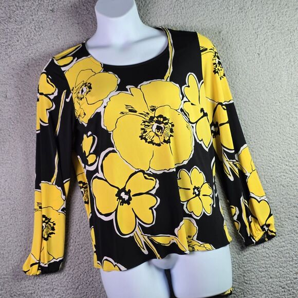 MSK Dopamine Tunic Roomy Yellow Floral Patchwork Jersey High Low Statement Flowy - Picture 2 of 16